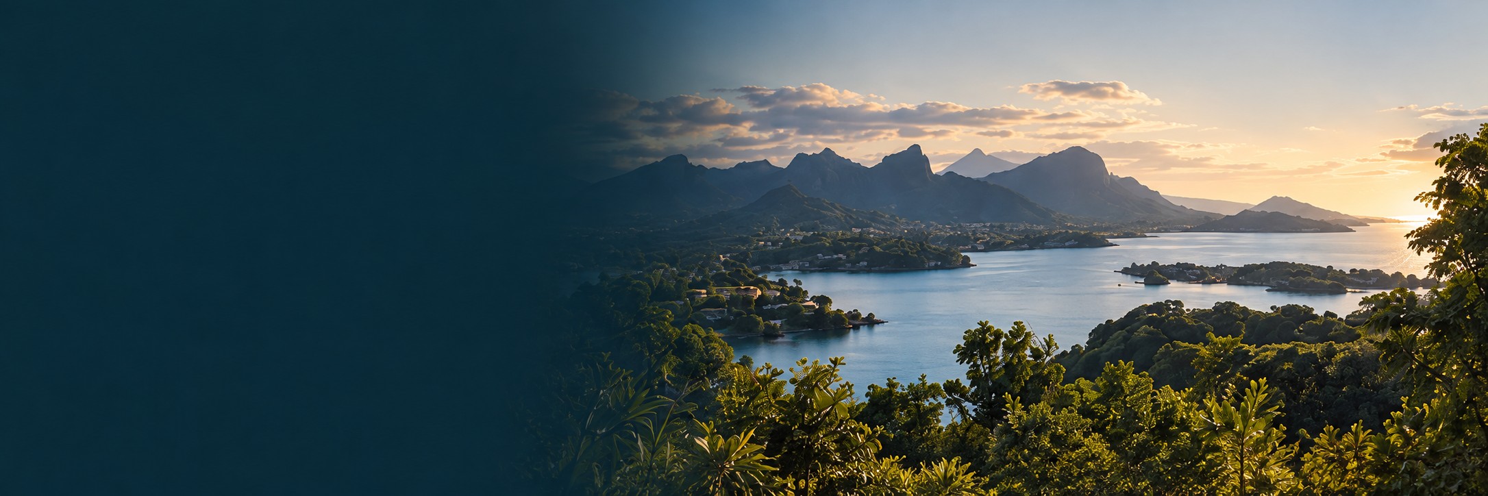 Engraved panorama of a coastal bay